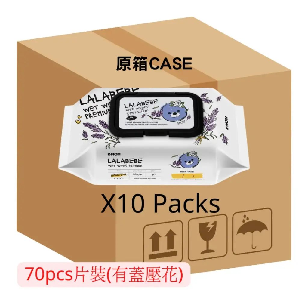 [8809927886306] (原箱10包)K-MOM LALABEBE 韓國製頂級壓花嬰幼兒濕紙巾 -70片