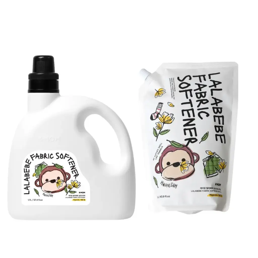 K-MOM - Lalabebe韓國製植物嬰兒衣物柔順劑(木蘭花)_1.7L +補充裝_1300ml (各1支)